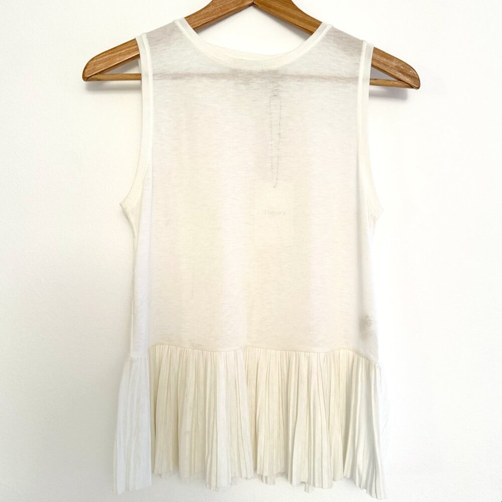 THEORY SHEER IVORY DRAPY PLEATS PEPLUM TOP -SIZE SMALL